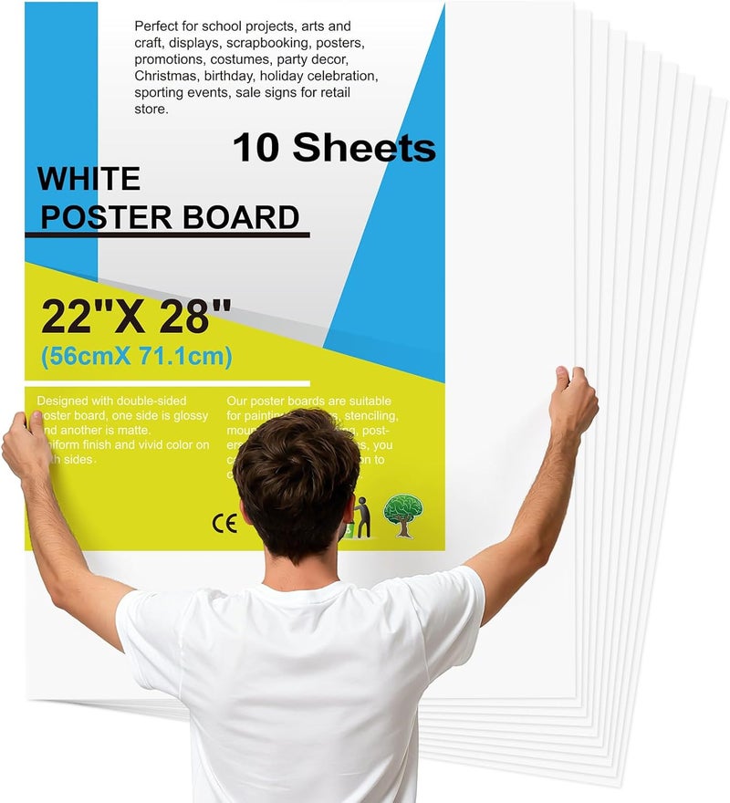 rookea 10 Pcs 22" x 28" Poster Board White Poster Paper Bulk, 250 GSM Thickness Vision Boards Smart Poster Board for School Arts Craft Projects Presentations Drawing Scrapbooking Blank Graphic Display - Image 1